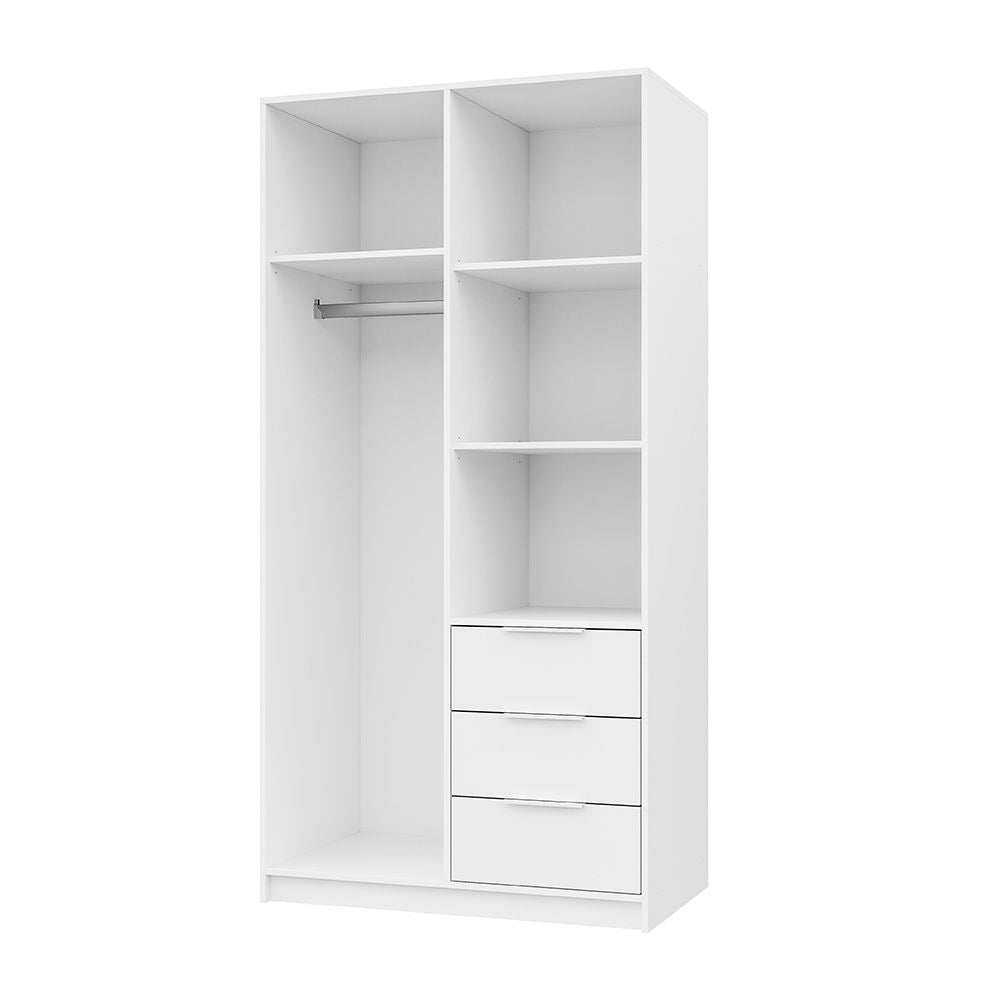 Barnsley 100cm 2-Door Mirrored Hinged Wardrobe with 3 Drawers in White – product detail