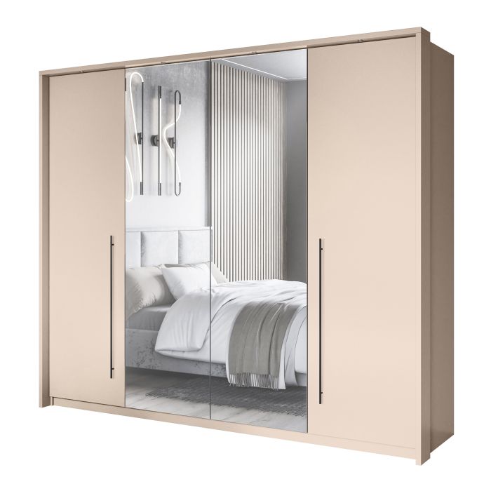 Savira 255cm 4-Door Mirrored Sliding Wardrobe in Beige