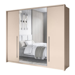 Savira 255cm 4-Door Mirrored Sliding Wardrobe in Beige