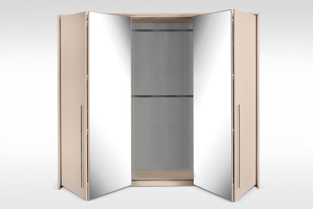 Savira 255cm 4-Door Mirrored Sliding Wardrobe in Beige – product detail