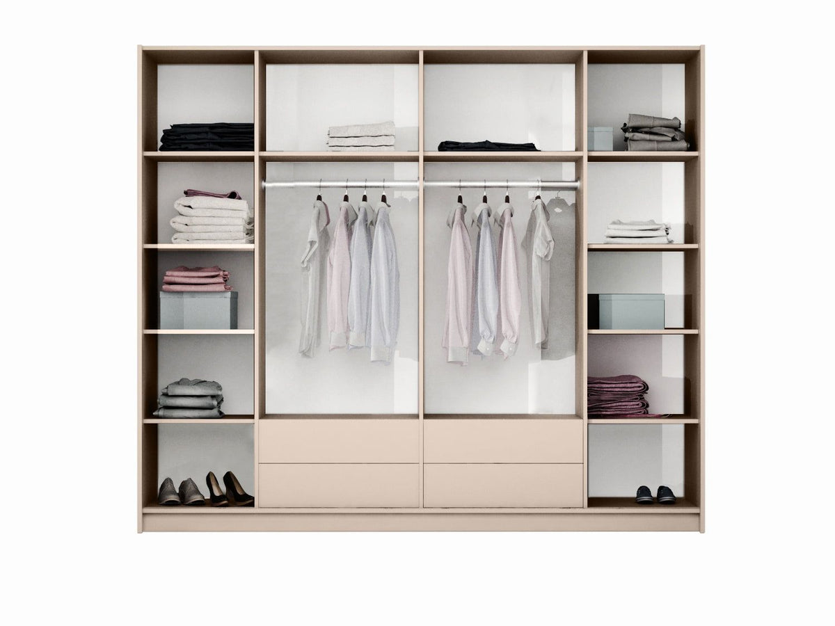 Savira 255cm 4-Door Mirrored Sliding Wardrobe in Beige – product detail