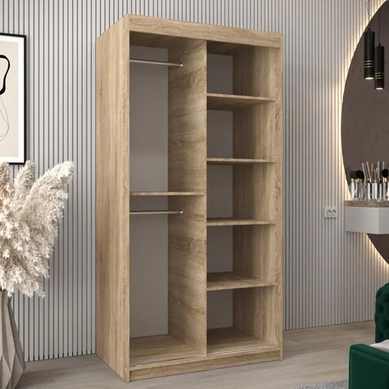Eden Mirrored Wardrobe 2 Sliding Doors 100cm Sonoma Oak