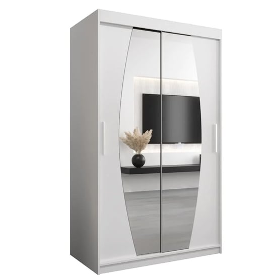 White Eden mirrored wardrobe with 2 sliding doors, 120cm wide