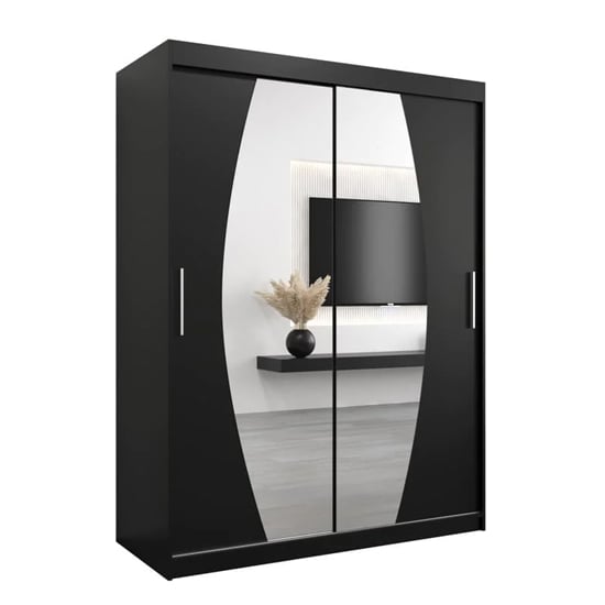 Black Eden sliding wardrobe with two mirrored doors, 150cm width.
