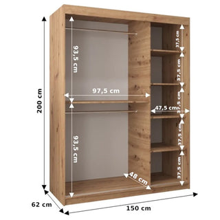 Eden Mirrored Wardrobe 2 Sliding Doors 150cm In White