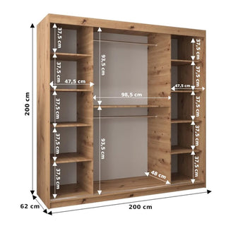 Eden Mirrored Wardrobe 2 Sliding Doors 200cm In Artisan Oak
