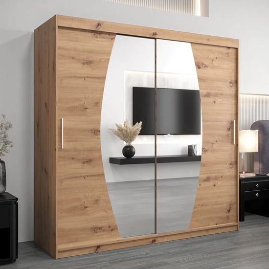 Eden Mirrored Sliding Wardrobe, 200cm, Artisan Oak