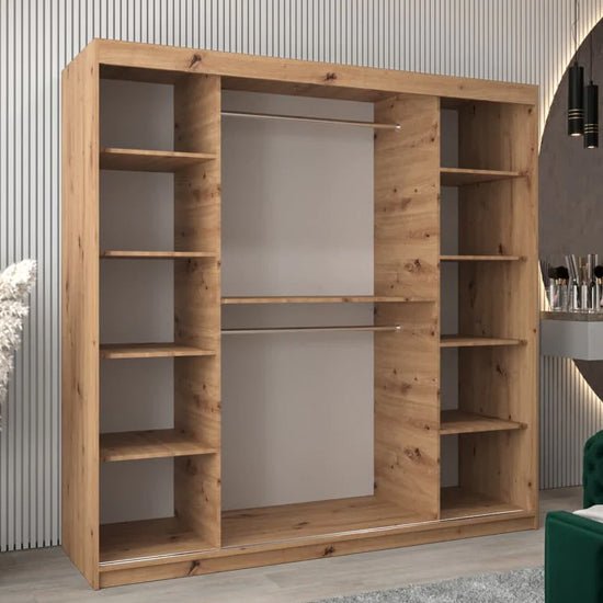 Eden 200cm sliding wardrobe with mirrored doors in Artisan Oak