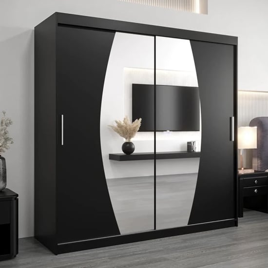 Eden black wardrobe with 2 mirrored sliding doors and sleek handles