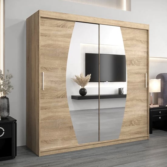 Eden 200cm Sonoma Oak sliding door wardrobe with mirrored centre panels