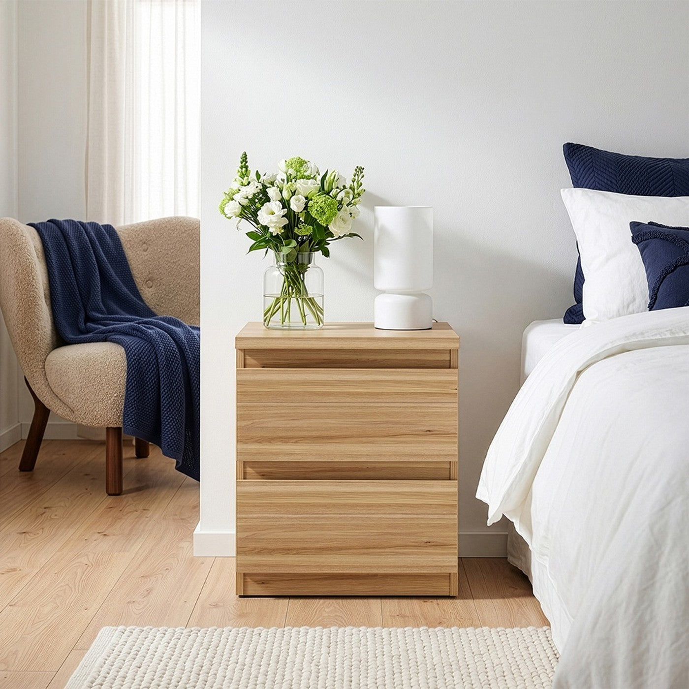 Edmore 49.3cm 2-Drawer Bedside Table – Mauvella Oak – image 1