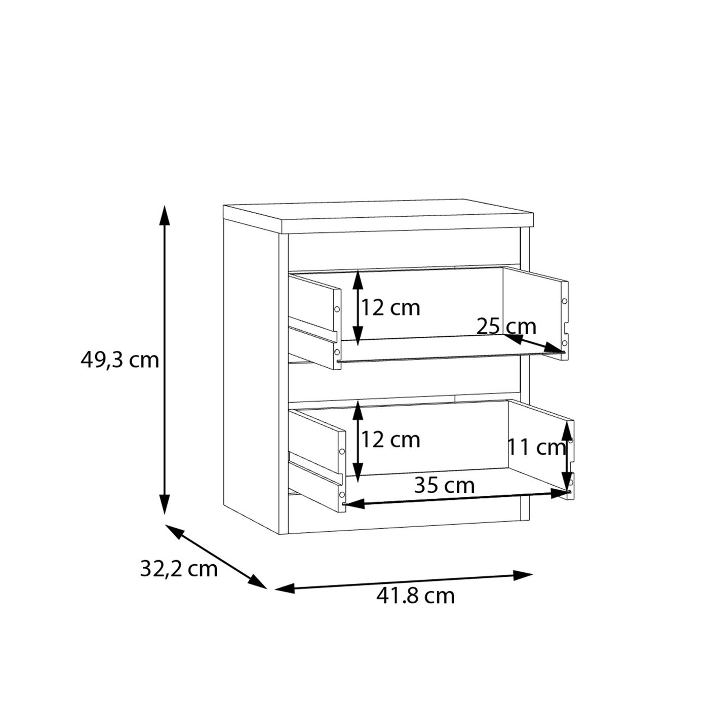 Edmore 49.3cm 2-Drawer Bedside Table – Sonoma Oak – image 10