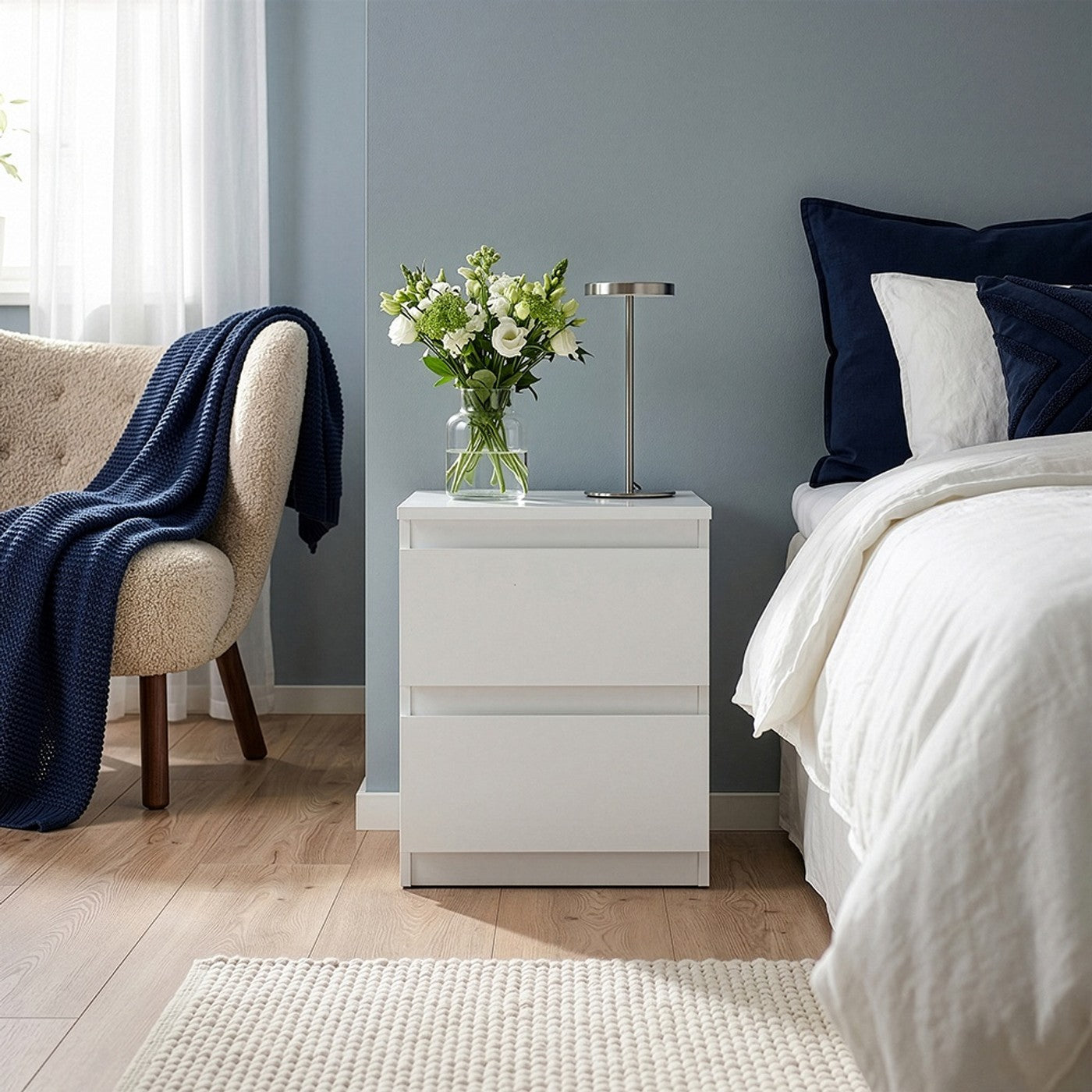 Edmore 49.3cm 2-Drawer Bedside Table – White – image 1