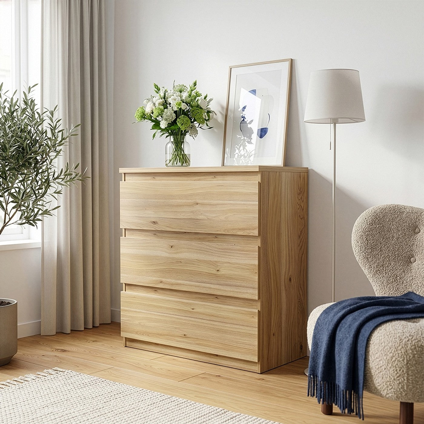 Edmore 79.8cm 3-Drawer Chest – Mauvella Oak – image 1