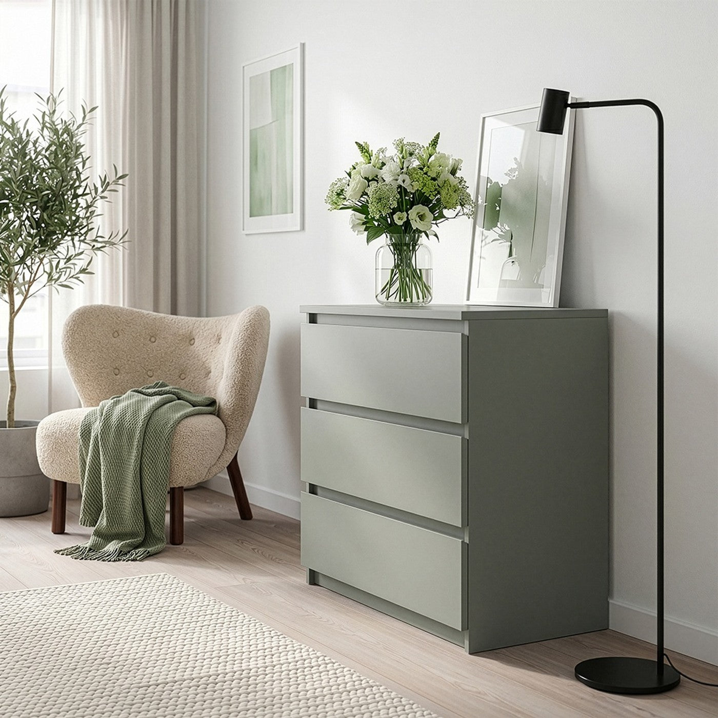 Edmore 79.8cm 3-Drawer Chest – Sage Green – image 1