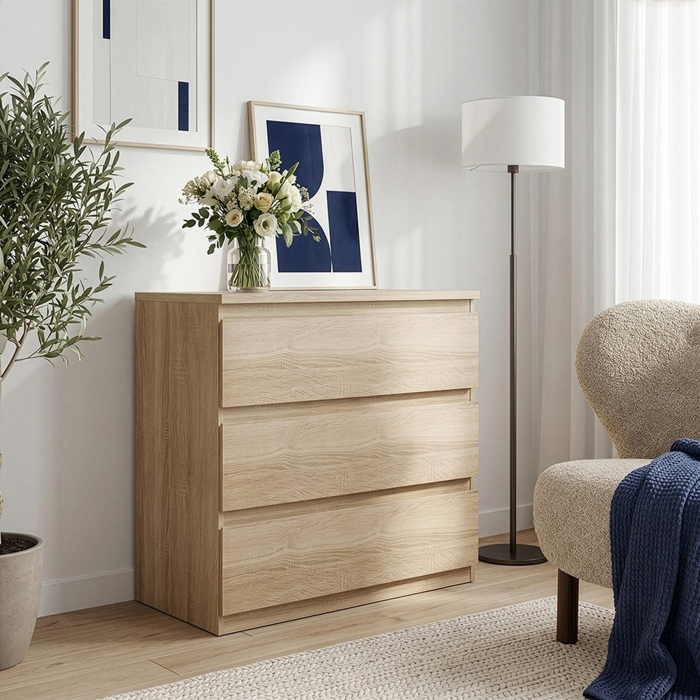 Edmore 79.8cm 3-Drawer Chest – Sonoma Oak – image 1