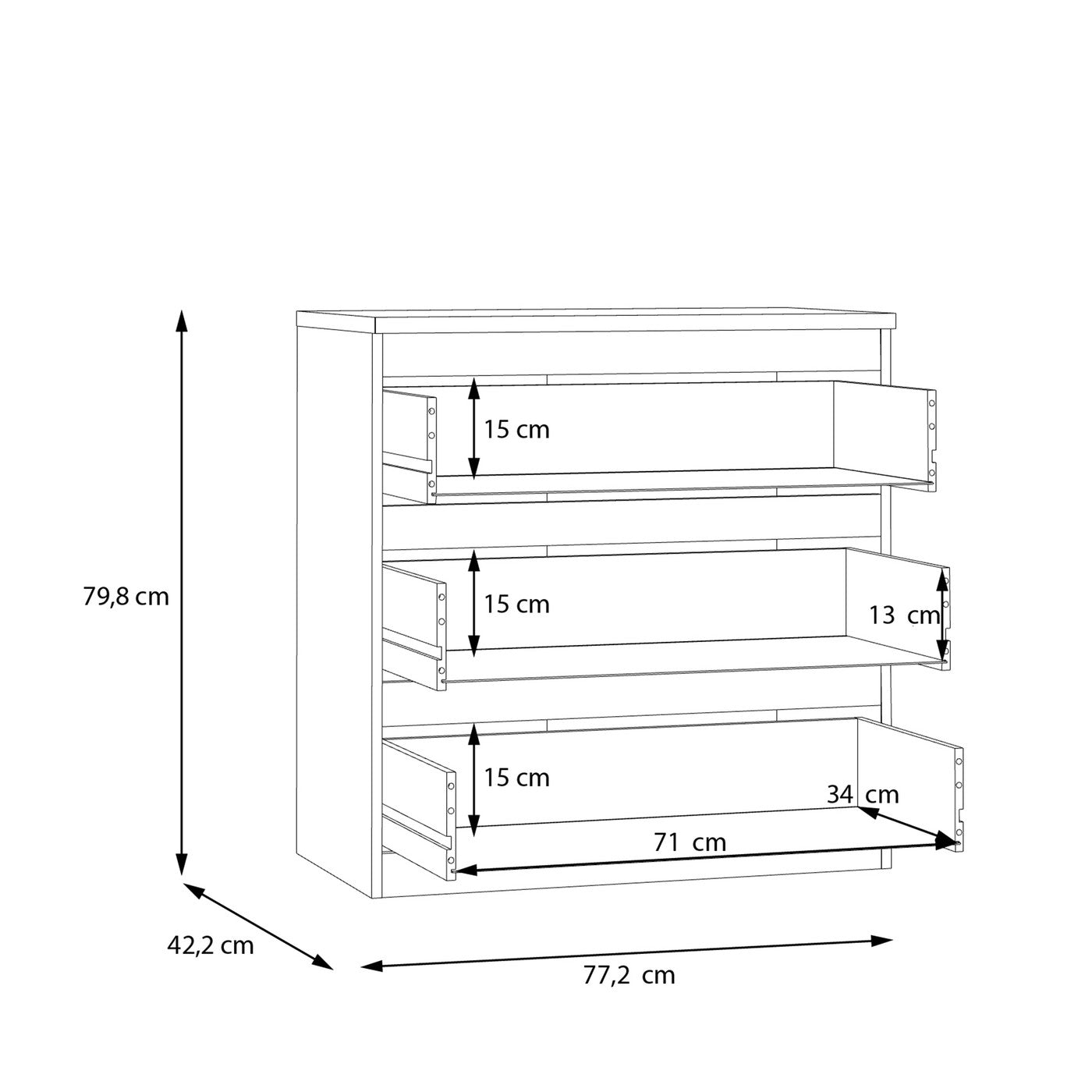 Edmore 79.8cm 3-Drawer Chest – Sonoma Oak – image 10