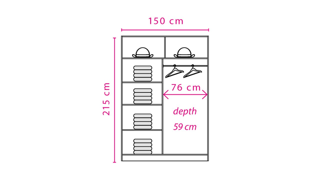 Effect 2 Sliding Door Wardrobe 150cm - Anderson Pine — view 2