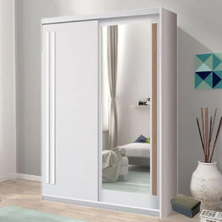 CHOICEWARDROBE Brentwood 175cm Sliding Wardrobe – White & Anderson Pine | 2 Door with Mirror, Modern Bedroom Storage