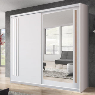 CHOICEWARDROBE Brentwood 200cm Sliding Wardrobe – White & Anderson Pine | 2 Door with Mirror, Modern Bedroom Storage