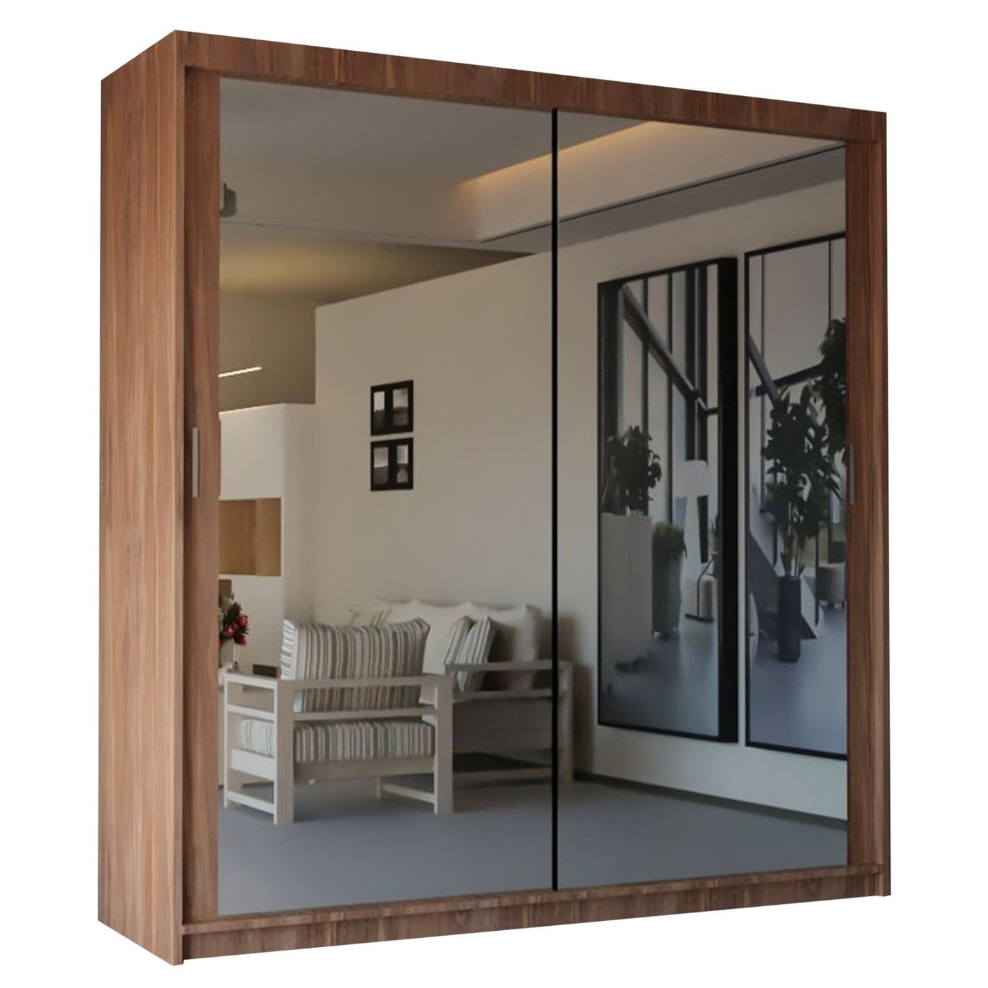 Elowen 100cm walnut mirrored sliding wardrobe – image 2