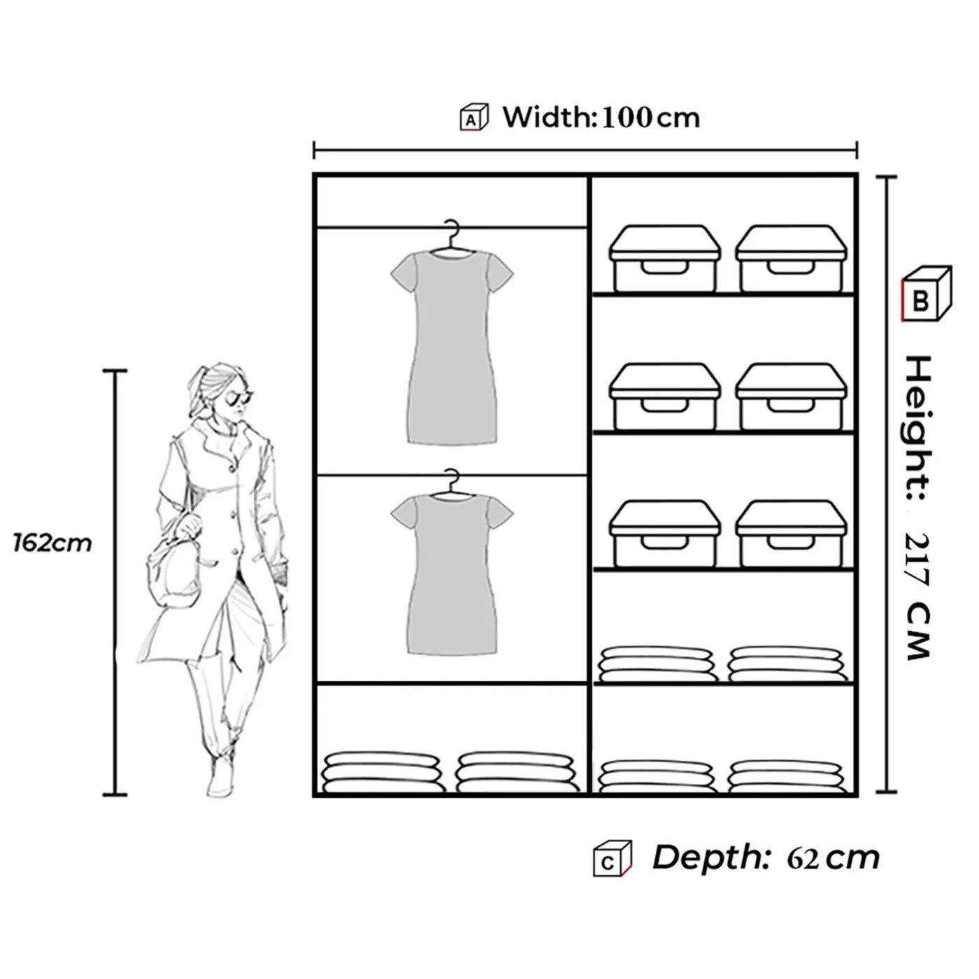 Elowen 100cm walnut mirrored sliding wardrobe – image 3