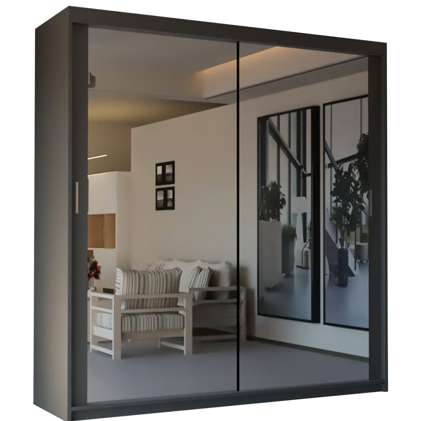 Elowen 150cm grey mirrored sliding wardrobe – image 2