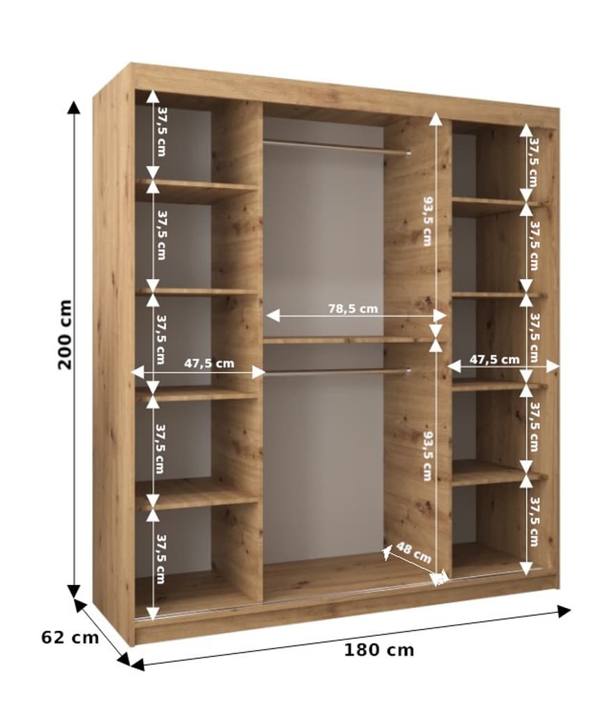 Elypse Sliding Door Wardrobe 180cm - Oak Artisan — view 4