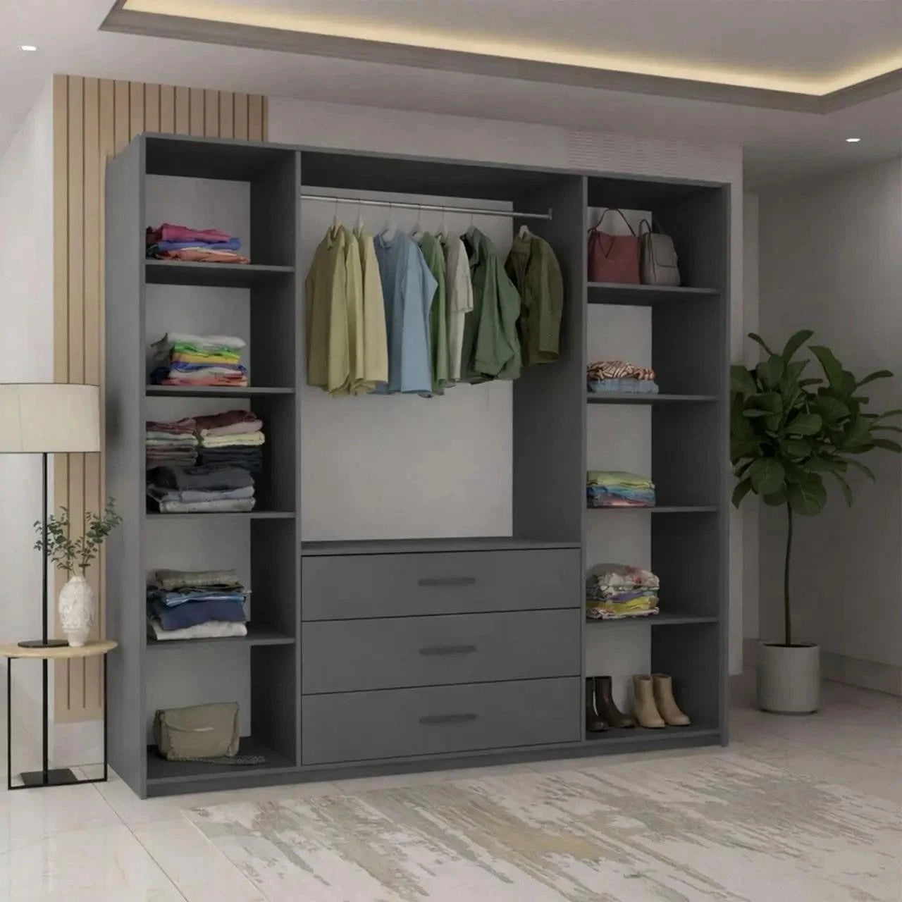 CHOICEWARDROBE SAVELLA 200cm grey 4 door wardrobe with 3 drawers