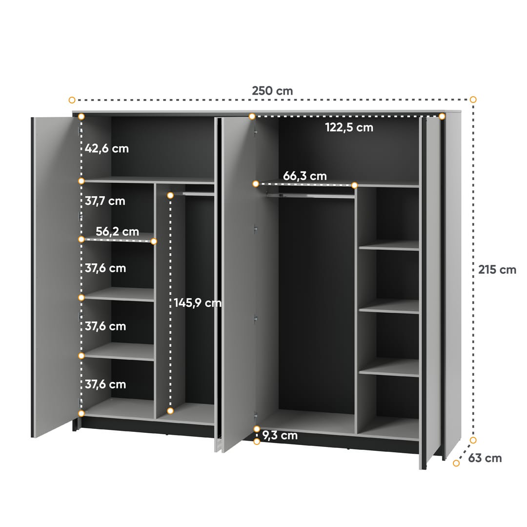 Gris Hinged Door Wardrobe 250cm - gallery image 3