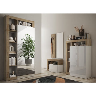 Hanmer Mirrored Wardrobe With 1 Door And Shelves In Knotty Oak