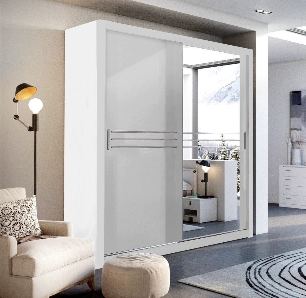 Havana ID-12 203cm 2-Door Mirrored Sliding Wardrobe - White Matt