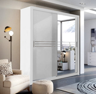 Havana ID-12 203cm 2-Door Mirrored Sliding Wardrobe - White Matt