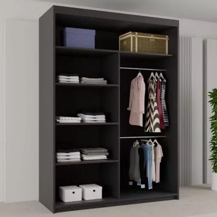 CHOICEWARDROBE 120cm black high gloss wardrobe with 2 mirrored sliding doors