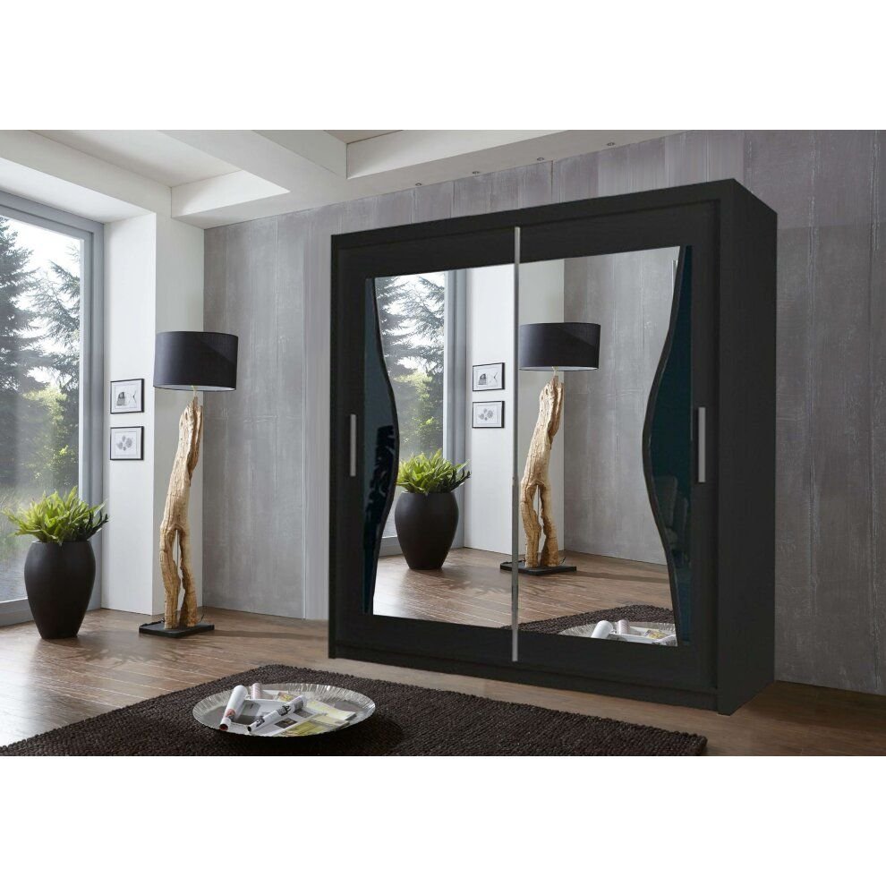 CHOICEWARDROBE Heffner 2-door black high gloss sliding wardrobe with mirrored doors