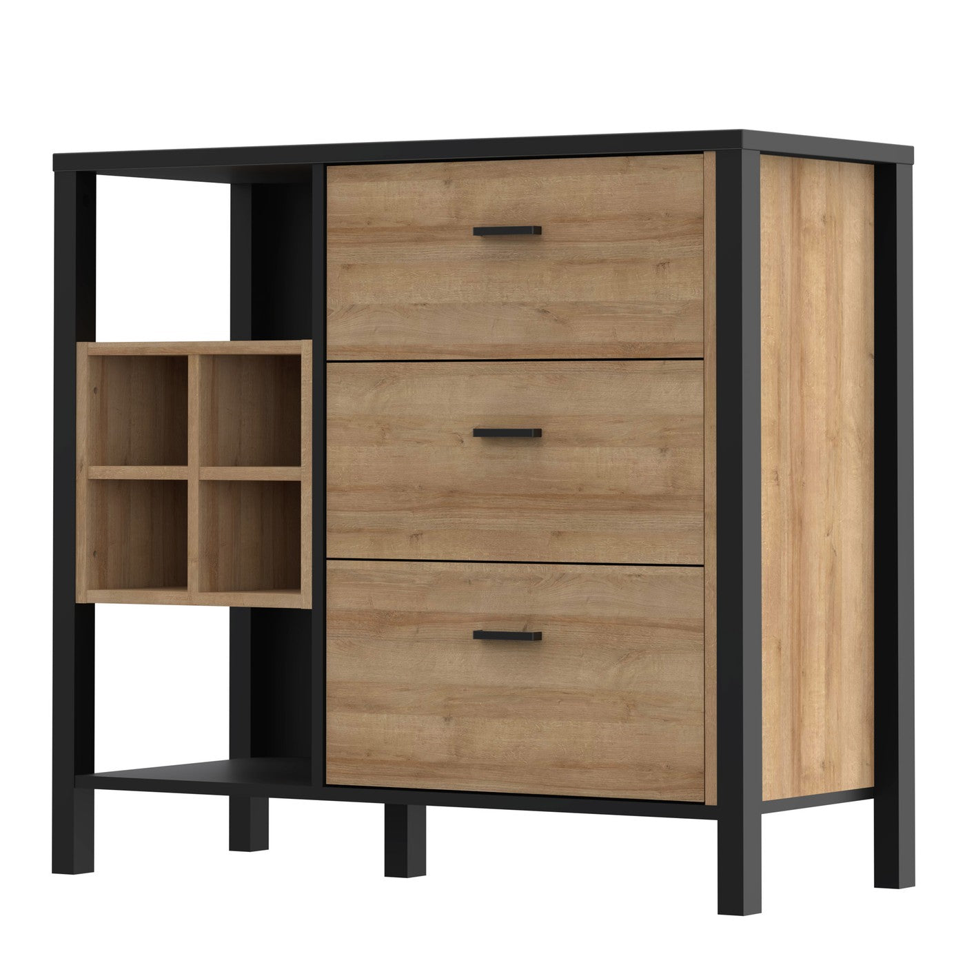 High Rock 93.3cm 3-Drawer Display Chest in Matt Black & Riviera Oak – image 3 of 6
