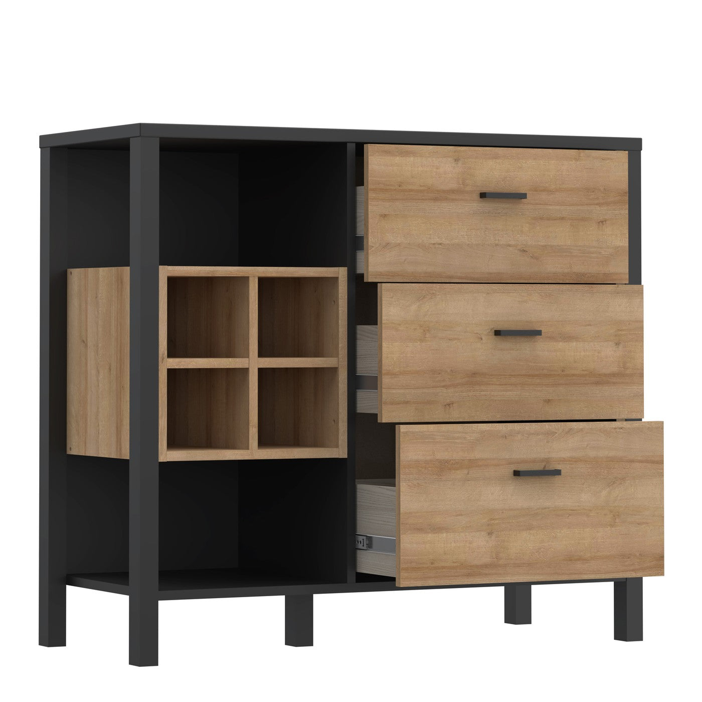 High Rock 93.3cm 3-Drawer Display Chest in Matt Black & Riviera Oak – image 4 of 6