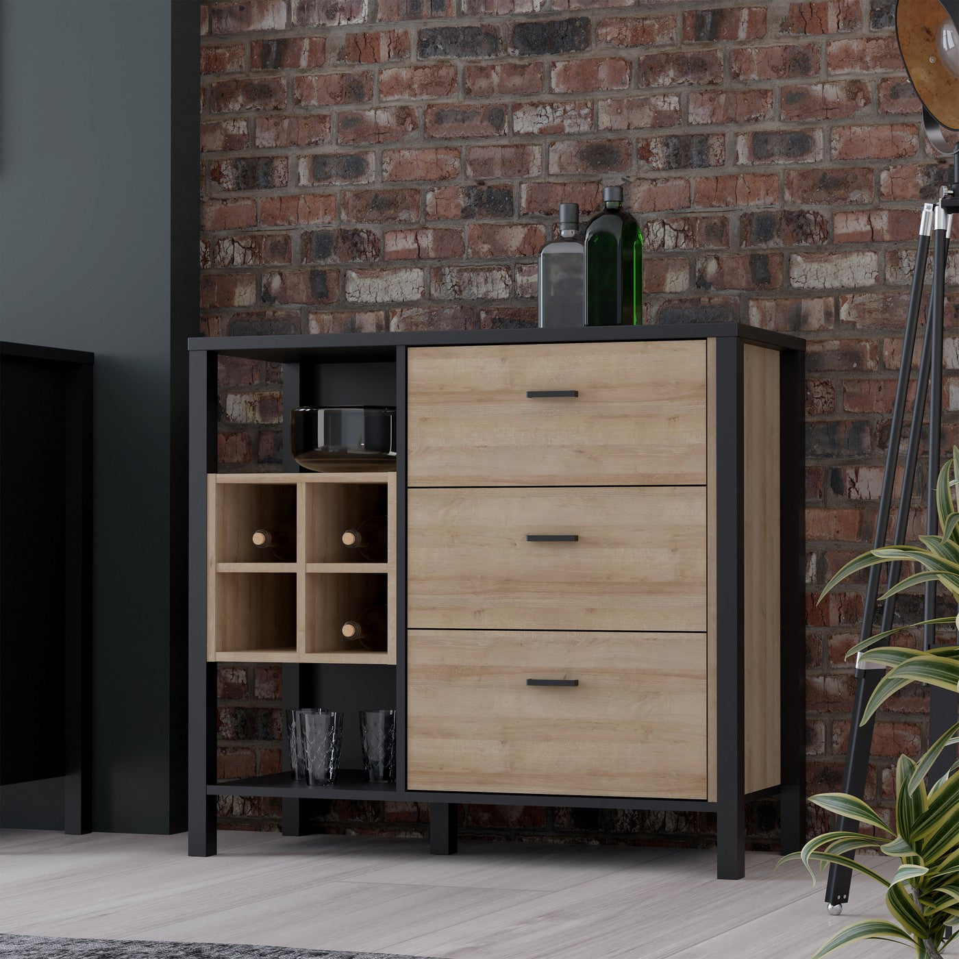 High Rock 93.3cm 3-Drawer Display Chest in Matt Black & Riviera Oak – image 6 of 6