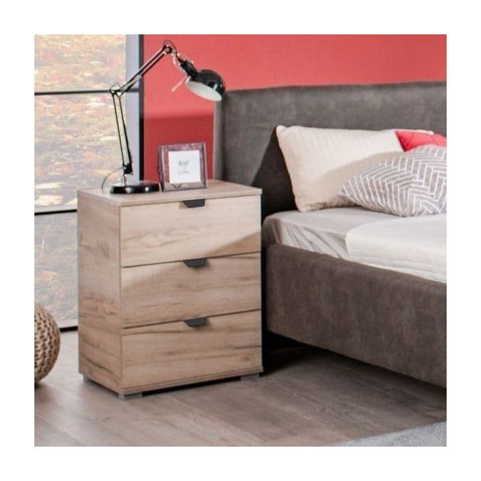 Higham 45cm 3-Drawer Bedside Table - Oak Effect