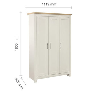 CHOICEWARDROBE Highland 3 Door Wardrobe with Mirror – Cream & Oak Top | Modern Bedroom Storage 112cm Wide