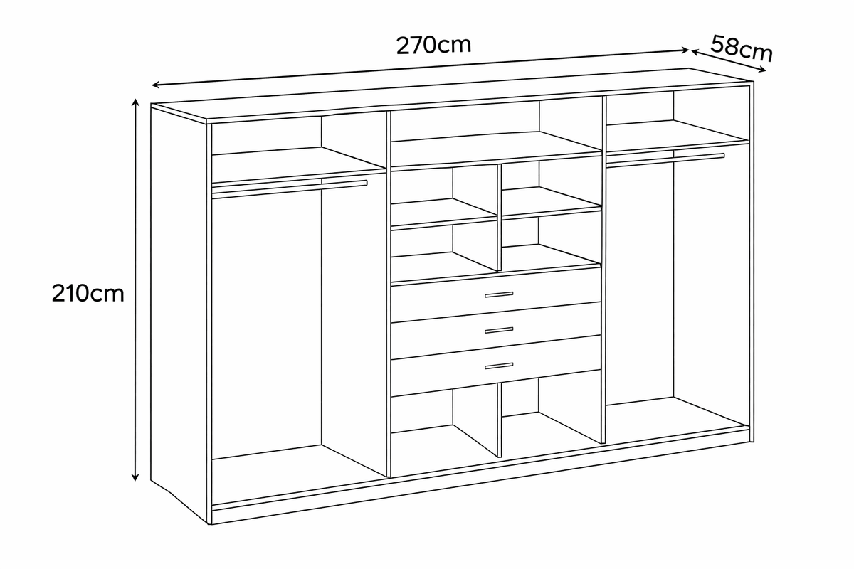 Dakar 270cm 6-door mirrored hinged wardrobe – product image