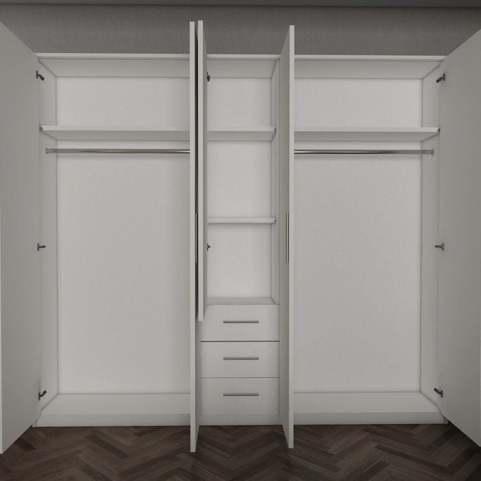 VIANNA 200cm 5-door white wardrobe with 3 drawers