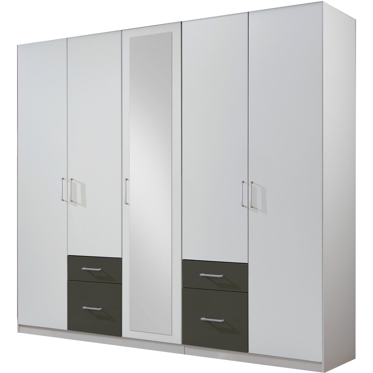 Fresco 225cm 5-Door Mirrored Hinged Wardrobe in White & Graphite