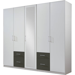 CHOICEWARDROBE Fresco Hinged Wardrobe 5 Door Wardrobe 225cm Wide White & Graphite Two-Tone Finish Mirror Door