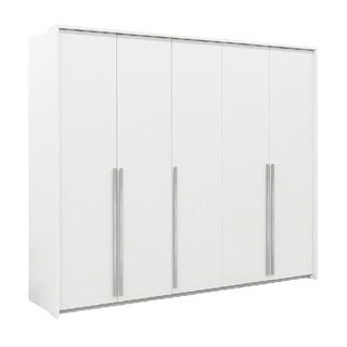 White 5 door hinged wardrobe with long silver handles