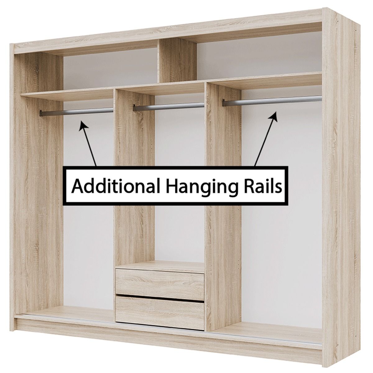 Rotherham 250cm 3-Door Mirrored Sliding Wardrobe in Light Wood – product detail