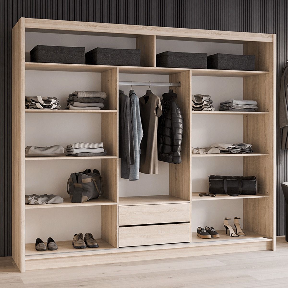 Rotherham 250cm 3-Door Mirrored Sliding Wardrobe in Light Wood – product detail