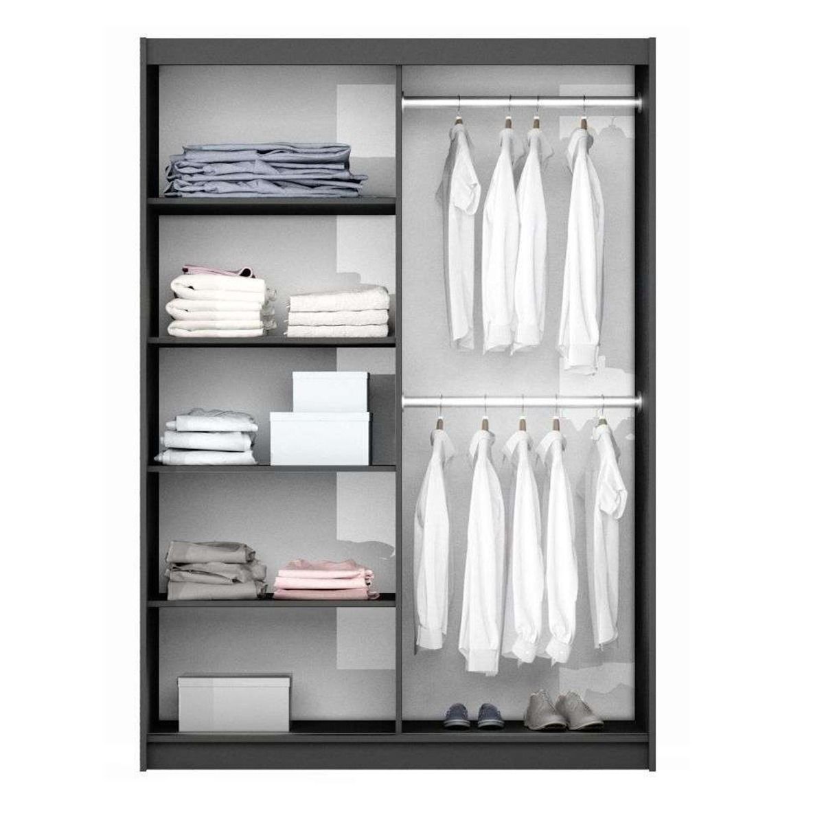 Boris 151cm 2-Door Mirrored Sliding Wardrobe in Grey – product detail