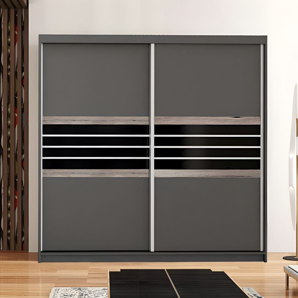 Dacorum 203cm 2-Door Sliding Wardrobe in Black – product detail