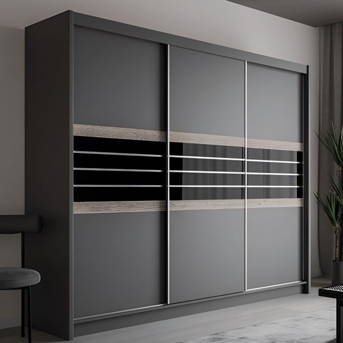 Dacorum 250cm 3-Door Sliding Wardrobe in Black